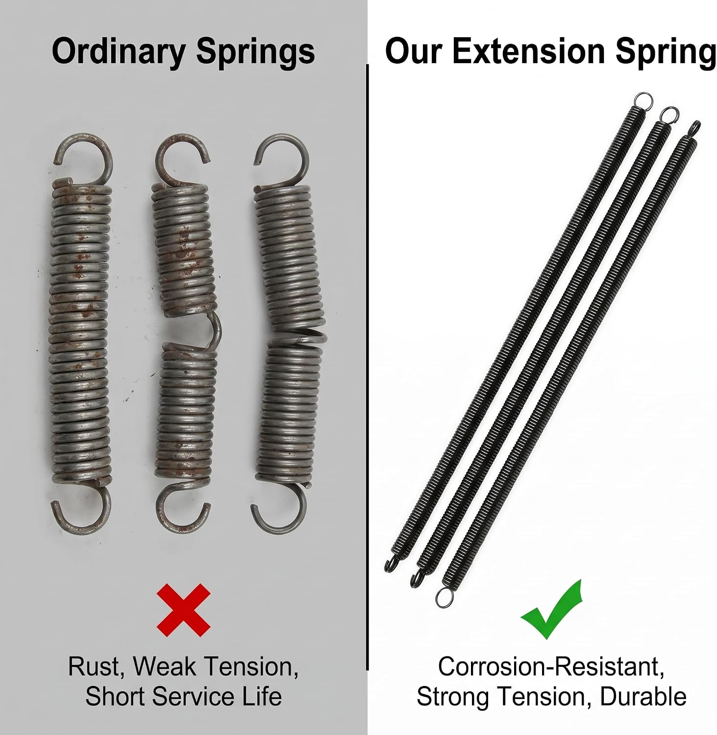 9652 Wood Screen Door Closer Extension Spring，Spring Steel Construction, Black-Painted Finish, Closed Double Loop,3-Pack