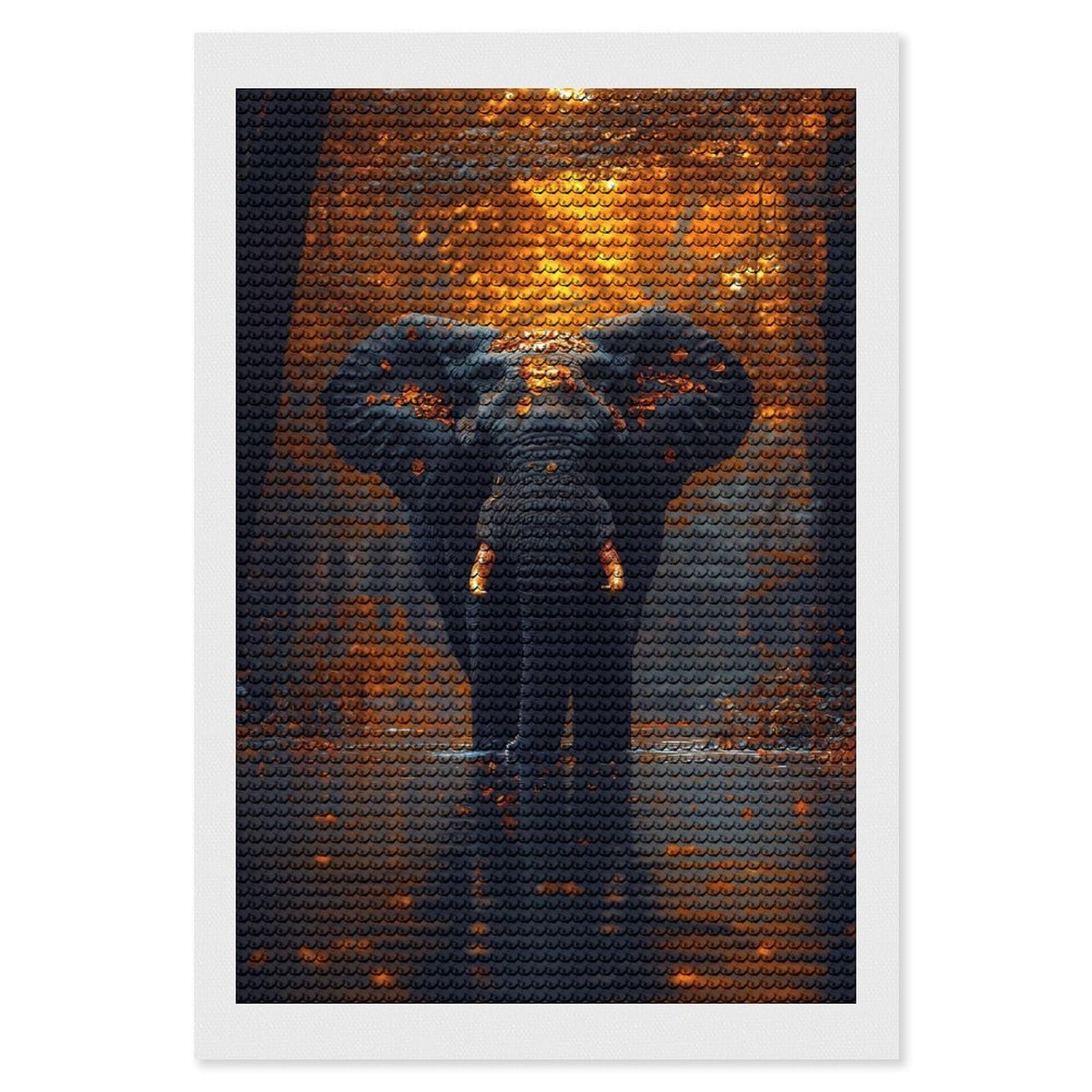 Junmoney Elephant in Autumn Forest Lake Diamond Art Canvas 8"x12", Easy Handmade Project, Complete Accessories, Bedroom Decor, Birthday Gift