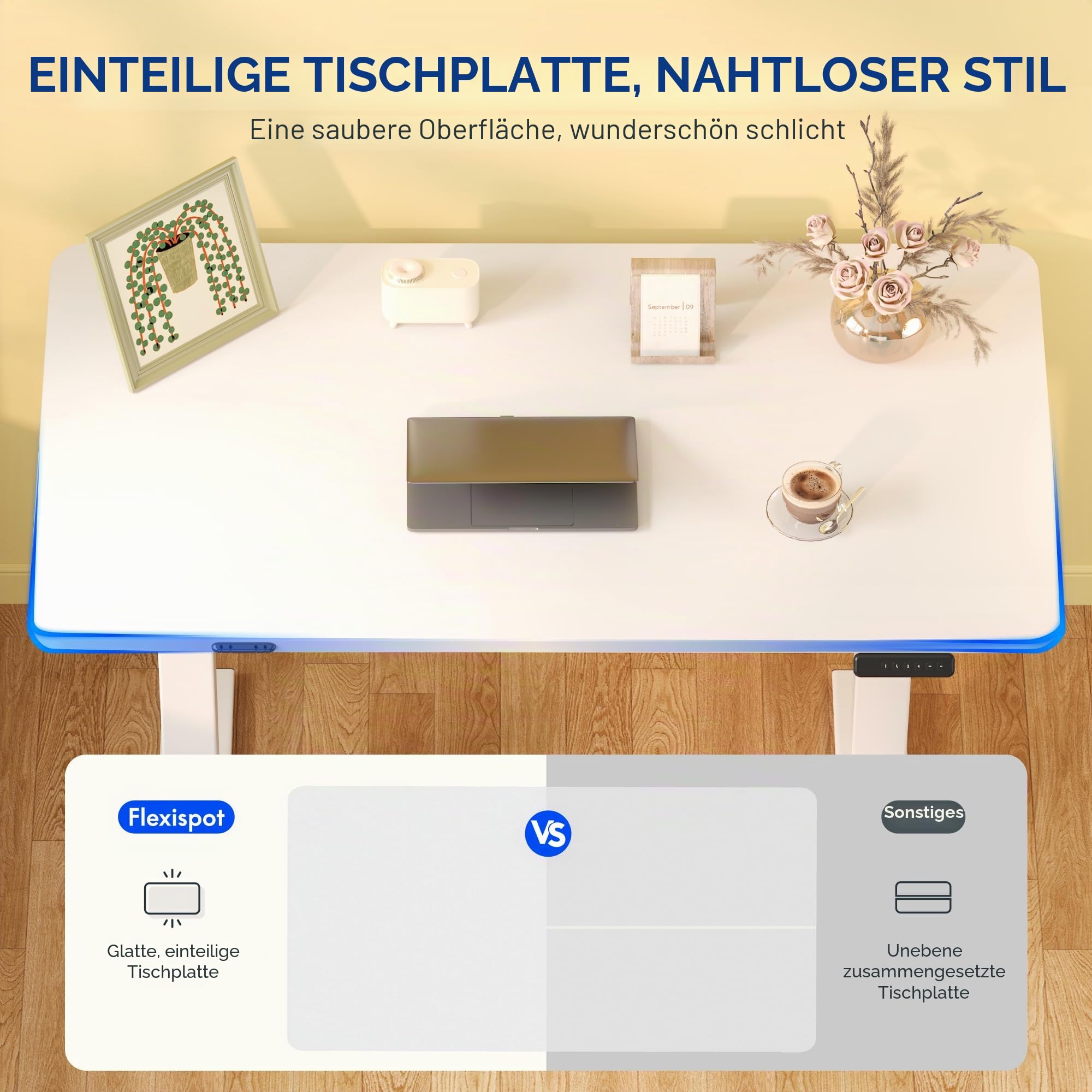 FlexiSpot Höhenverstellbarer Schreibtisch Basic 120x60cm Weiß Kabelmanagement Haken EINTEILIGER Tischplatte Ergonomischer Bürotisch