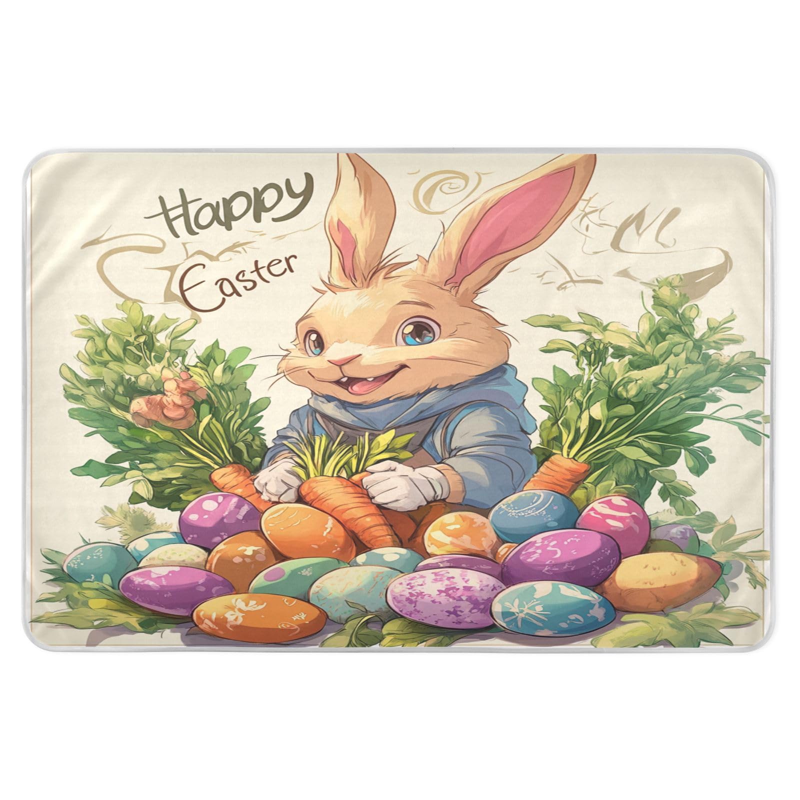 Extra Large Resuable Potty Training Pee Pad Water Resistant Potty Training Sheets Cover Anti-Lip Diaper Pads for Kids Bedwetting 52x34in Happy Easter Bunny Carrots Eucalyptus Watercolor Eggs