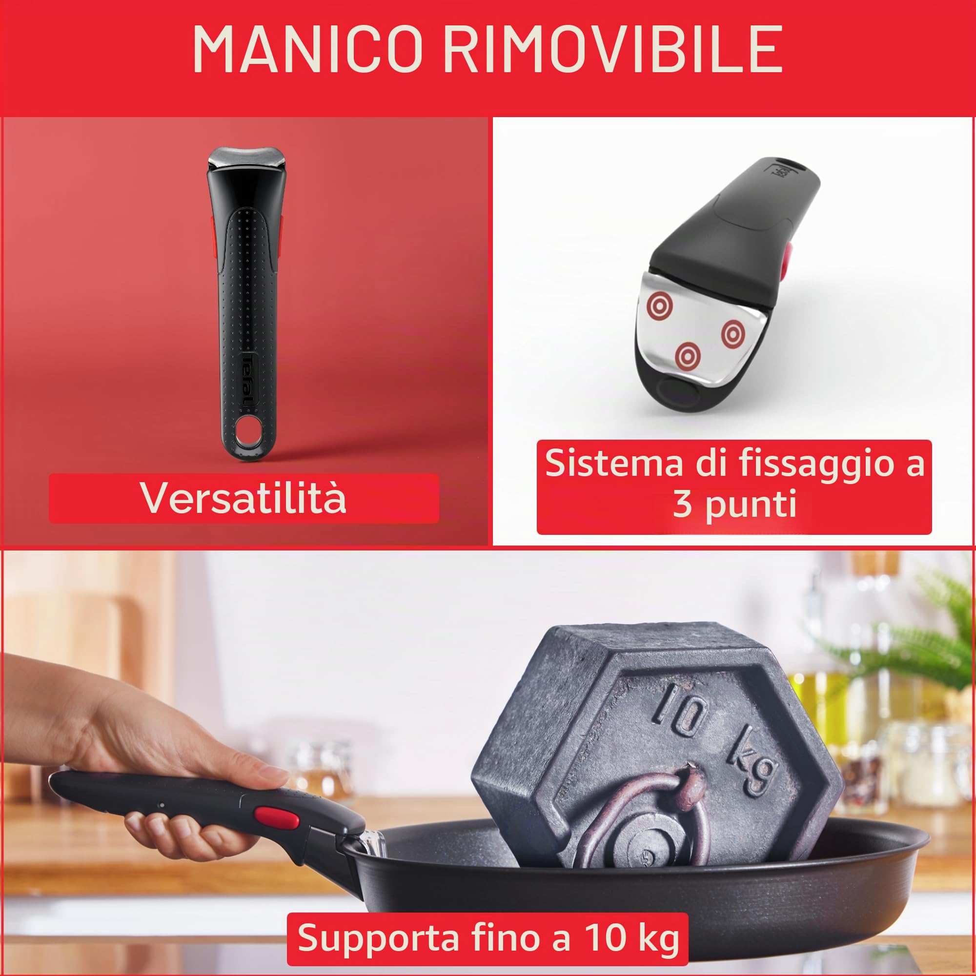 TEFAL INGENIO L9863302 Poignée amovible noire, Verrouillage 3 points de sécurité, Garantie 10 ans, Fabriquée en France L9863