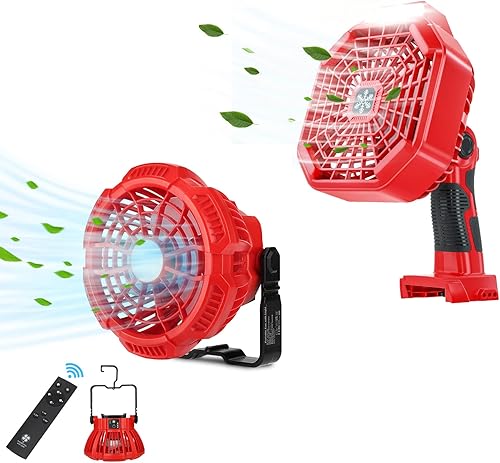 Ventilador portátil de campamento para batería Milwaukee de 18 V, ventiladores de tienda de campaña con control remoto, luz de trabajo LED (paquete