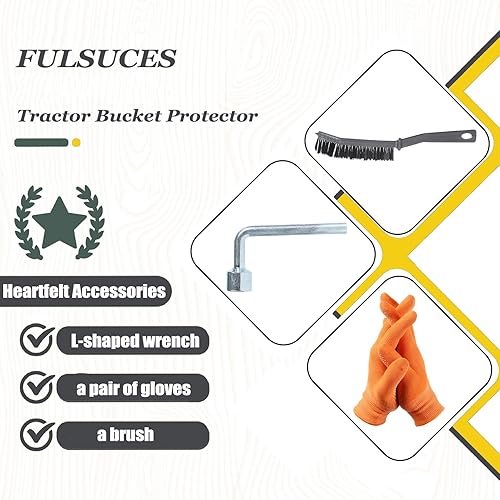 Miniatura 3 de 2 accesorios para cubo de tractor, protector de borde de esquí con 1 cepillo de limpieza, un par de guantes, para accesorios de tractor, eliminación