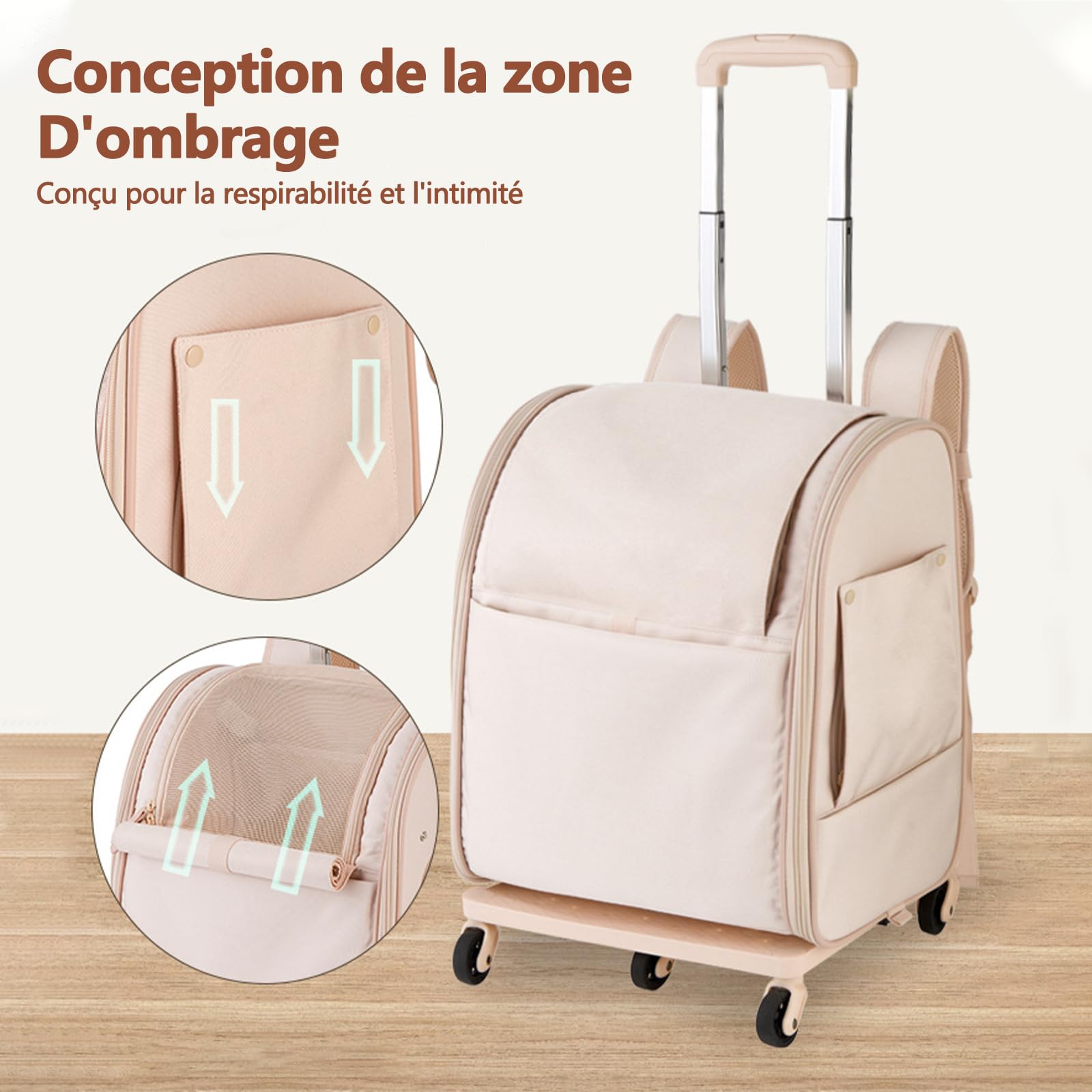 Galatée Sac à Dos pour Chien à roulettes, Poussette pour Animaux avec Fenêtres d'Aération en Filet, Sac à Dos Chat, Idéal pour Les Voyages, La Randonnée Et Les Activités De Plein Air(Rose)