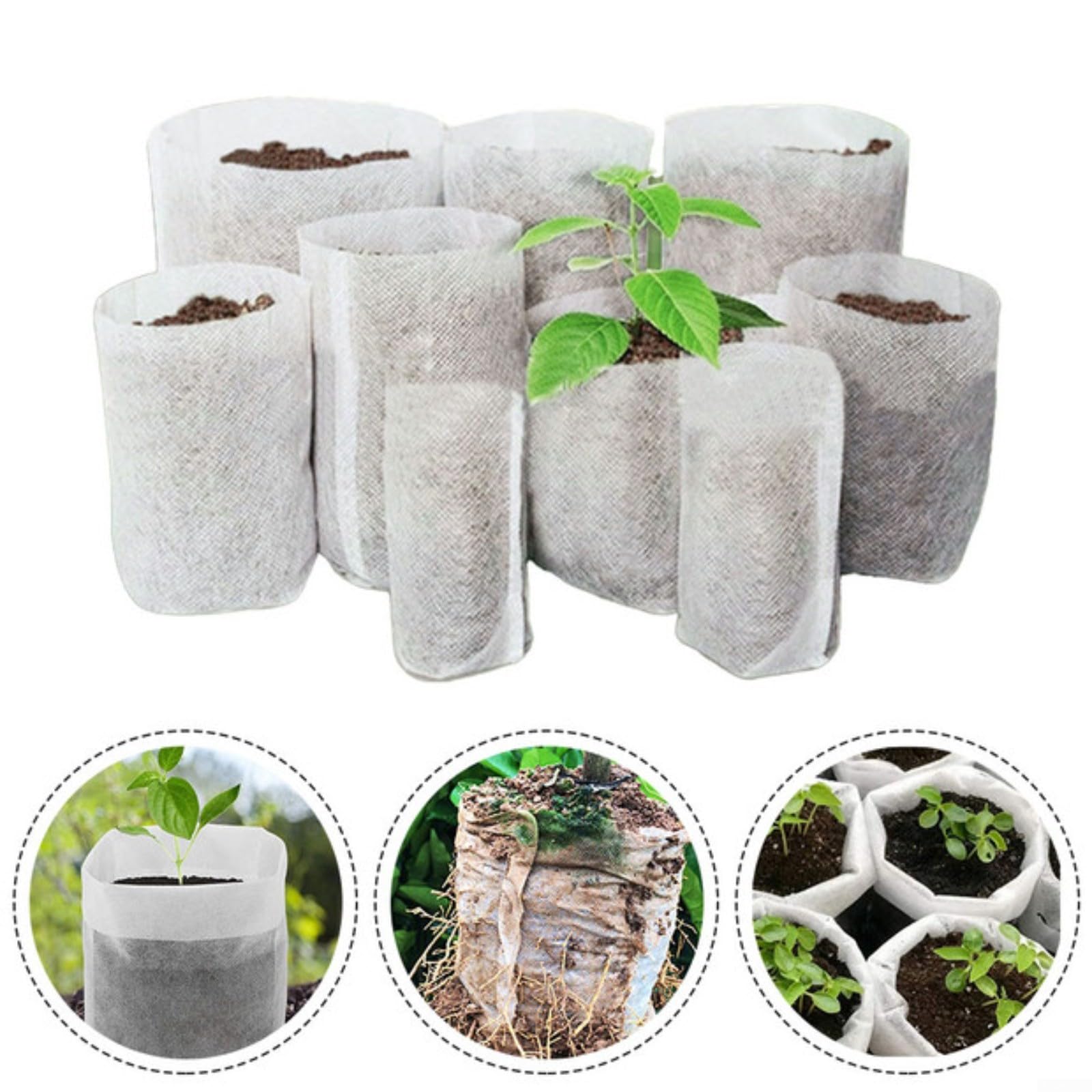 100 Sacchetti Per Piante In Tessuto Non Tessuto – Biodegradabili, 20x20 Cm, Con Attrezzi Da Giardinaggio Inclusi (bottiglia Gocciolante, Pale E Rastrello) - 5