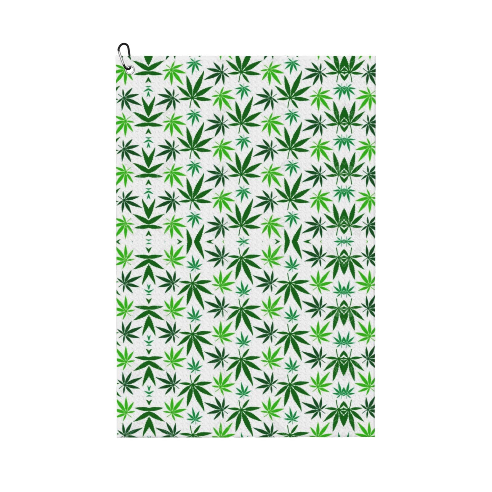 peiyeety Weed Leaf Pattern Microfiber Golf Towel with Carabiner Clip, 16x24 Inch Absorbent Waffle Weave Towel for Golf Bags