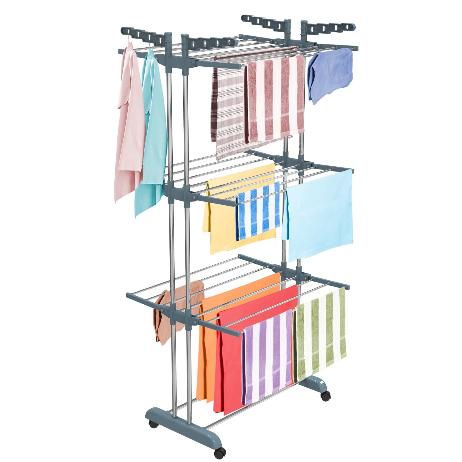 LiMETRO STEEL Stainless Steel Double Pole 3 Layer Clothes Drying Stand | Space Saving, Portable, Easy to Assembel and Foldable Wings