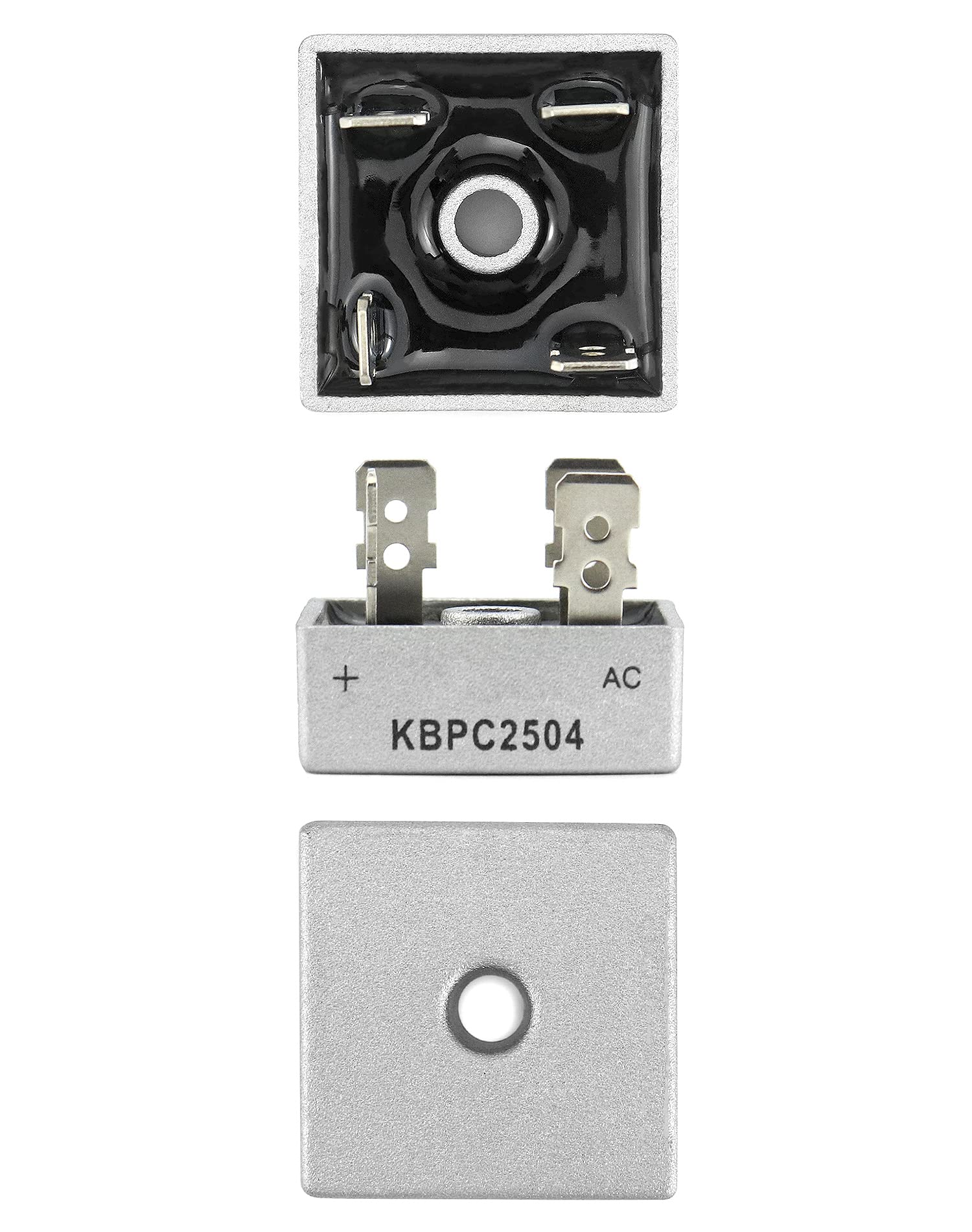 Mostek prostowniczy jednofazowy diodowy QWORK, KBPC2504 400 V 25 A AC / DC, jednofazowy, jednofazowy mostek prostowniczy w metalowej obudowie, do zastosowań energoelektronicznych, 6 sztuk