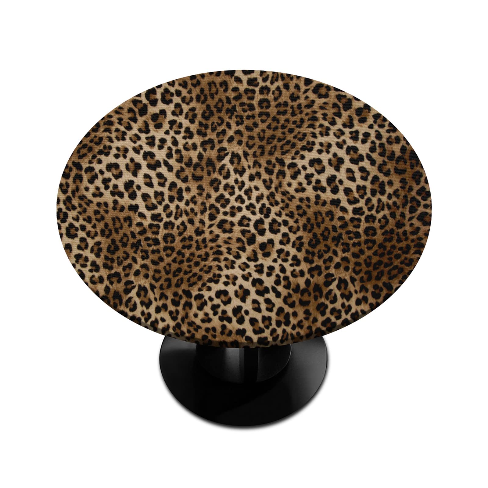 Leopard Print Round Tablecloth with Elastic Edge,Fashion Animal Print Fitted Table Cloth Waterproof Wipeable Round Table Cover for Dining Kitchen Party Indoor Outdoor Patio Table 45
