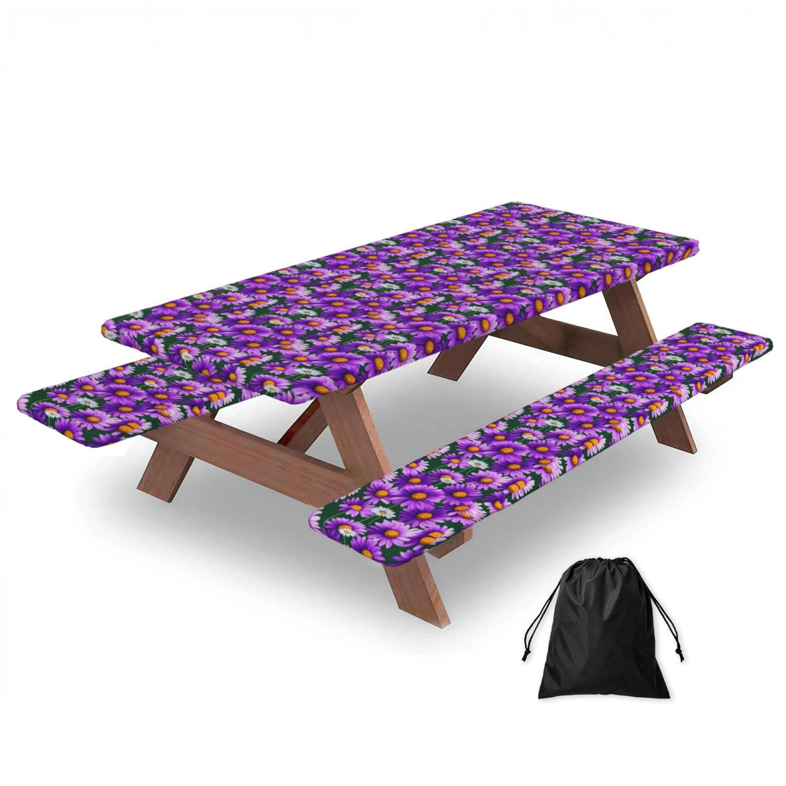 AYYQWE Purple Daisy Print Picnic Table Bench Cover Outdoor Garden Party Decor Daily Accessory Gift