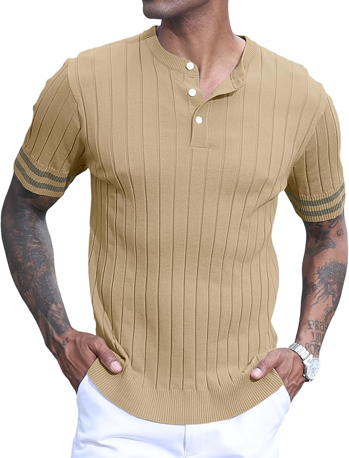 CTU Mens Fashion Knit Button Henley Shirts Short Sleeve Casual T-Shirts Polo Golf Shirts for Men