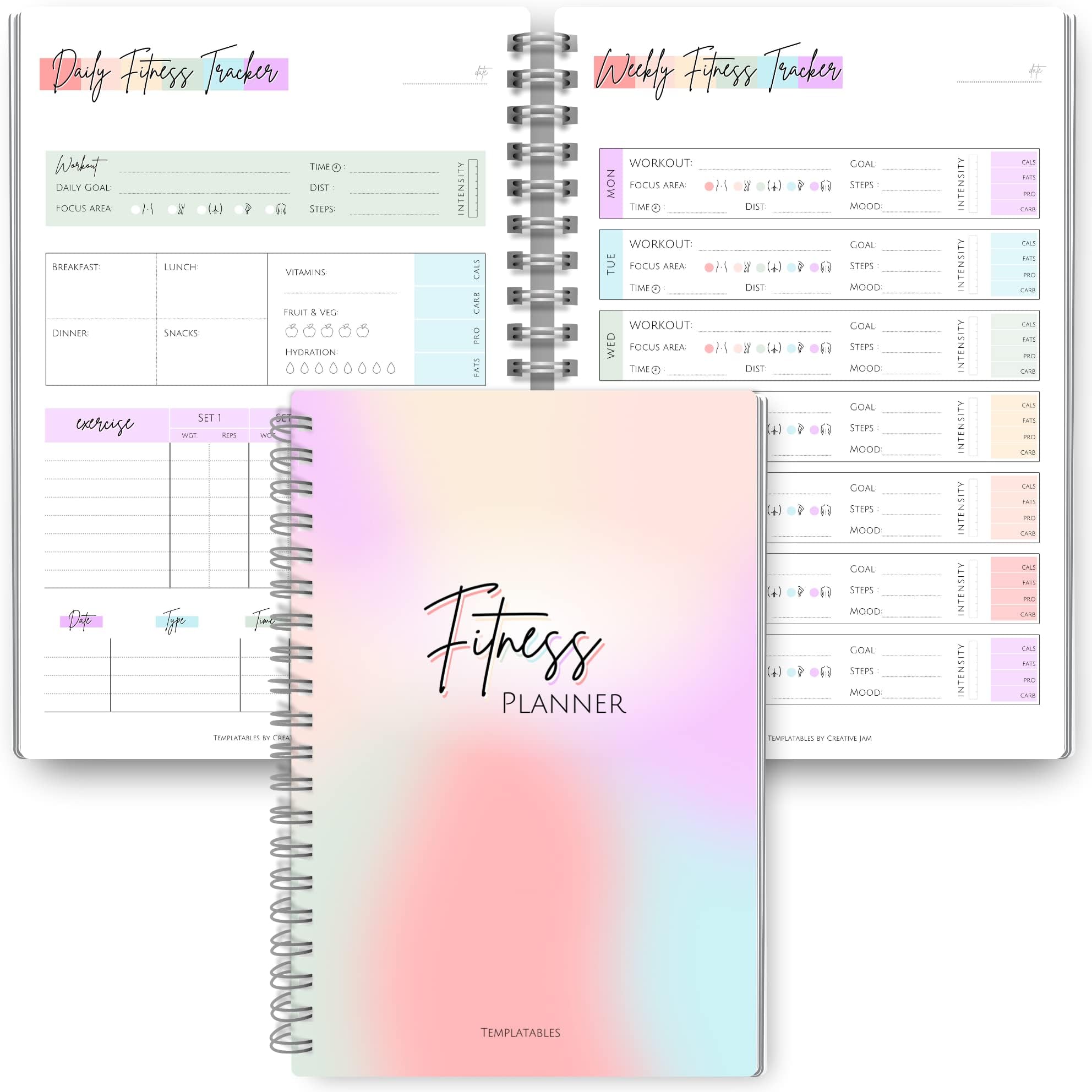3 Month Fitness & Workout Planner for Women | Gym Journal, Weight Loss Tracker, Meal Planner, Self Care Habit Tracker - A5 (Pastel Rainbow)