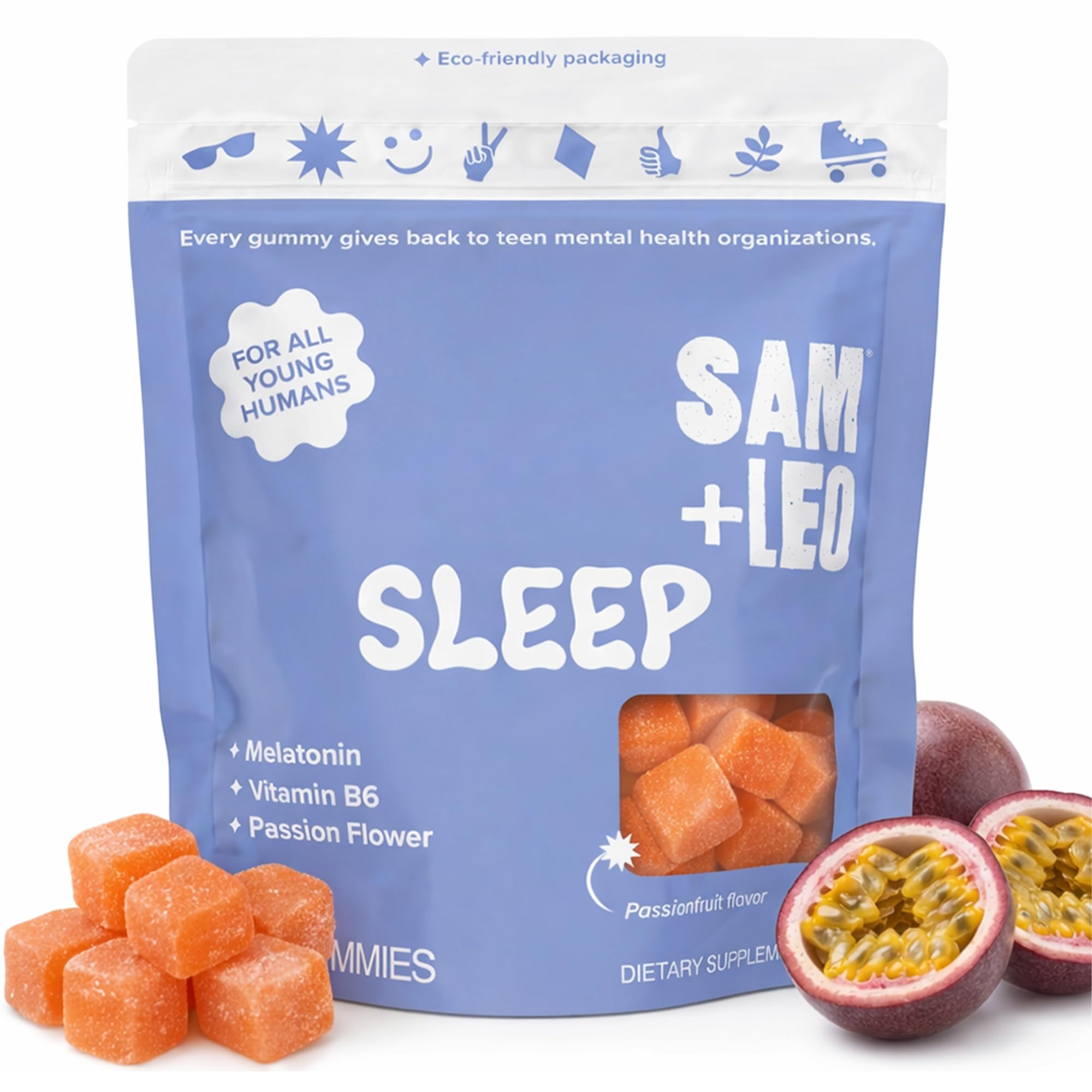SAM+LEO Sleep Gummies for Kids & Teens, Melatonin, Passion Fruit, 60ct