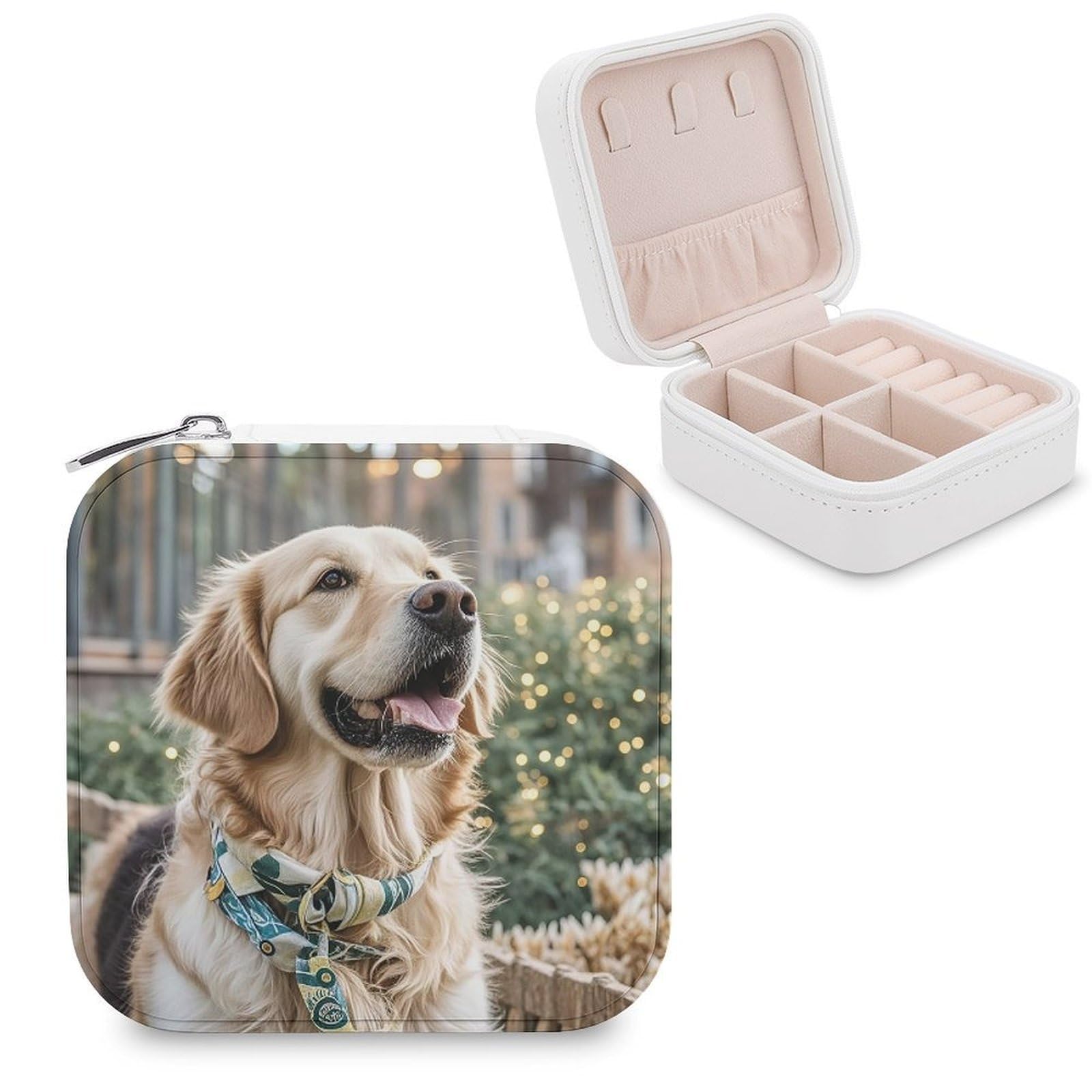 LZQPOEAS Golden Retriever Dog Jewelry Box Mini Jewelry Travel Case Trendy Stuff Ring Box Custom PU Leather Jewelry Boxes Portable Jewelry Case Earring Storage Organizer for Girls Women