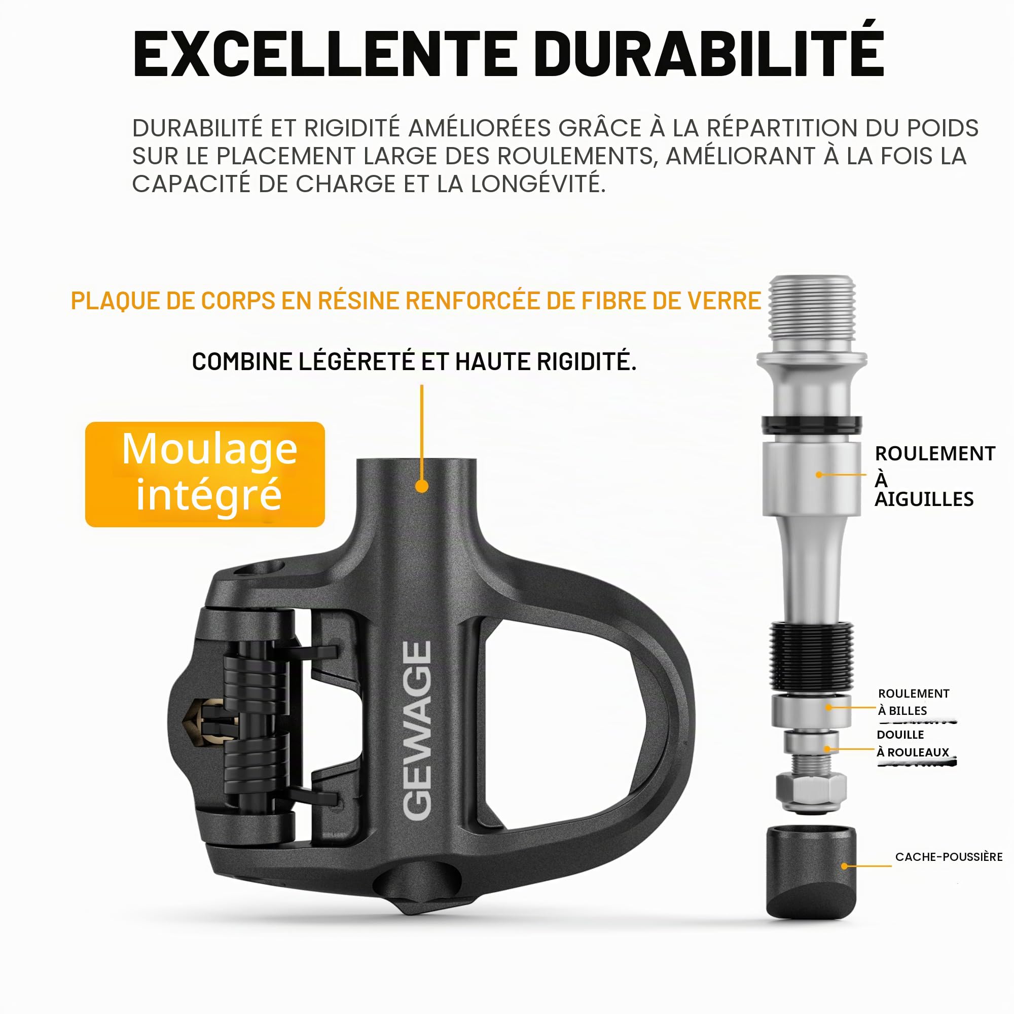 GEWAGE Pédales Autobloquantes Route Compatible Shimano SPD-SL/Look KEO, Tension Réglable, Corps Composite Robuste