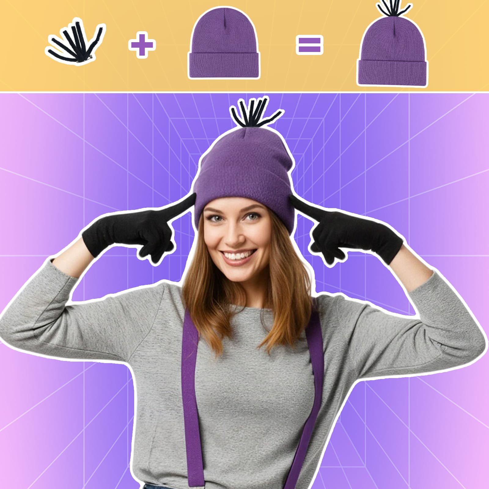 YAEGIMHT Yellow Costume Accessory Set, World Book Day Carnival Cosplay Costume, Include Hat, Goggles, Suspenders, Gloves - Image 4
