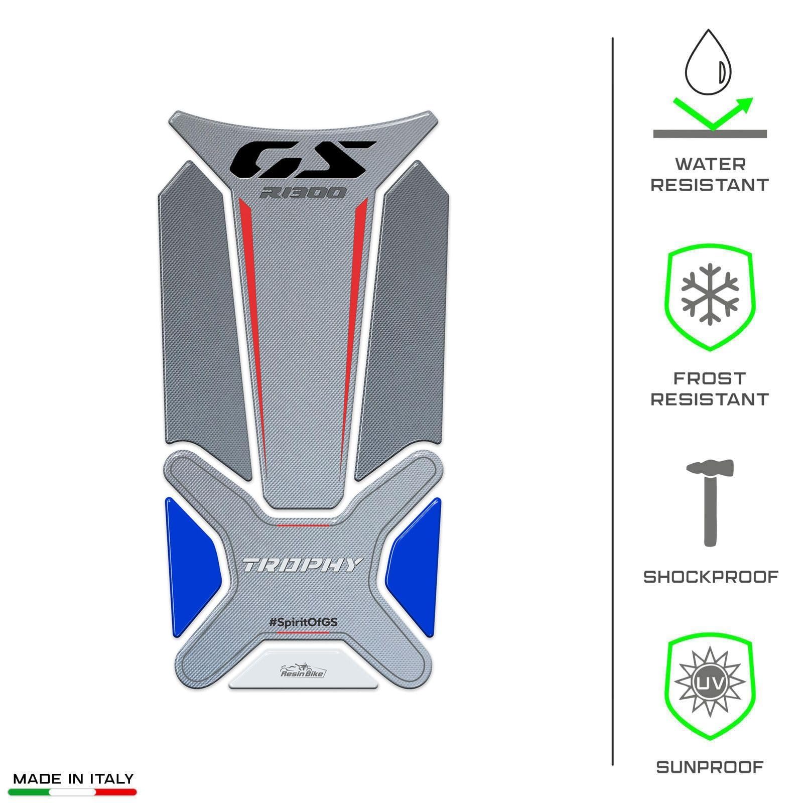 Resin Bike Adhesivos de Moto Compatibles con BMW R 1300 GS Trophy 2023-2026. Protection de Tanque de Choques y Arañazos de Moto. Adhesivo 3D Resinado - Made in Italy