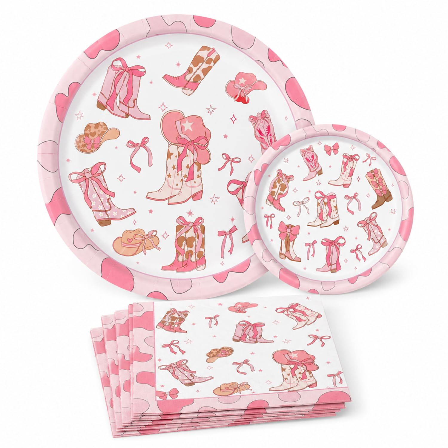 40PCS Pink Cowgirl Party Tableware Set, Western Party Plates & 20 Cowgirl Napkins, Last Rodeo Hen Do Decorations, Girls Birthday, Cowboy Decorations