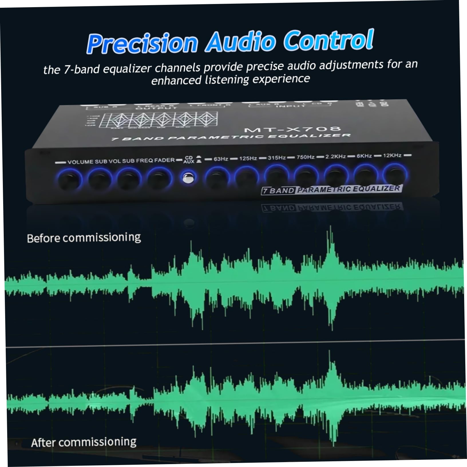 Ecualizador de Coche de 7 Bandas Metálico Negro para Audio