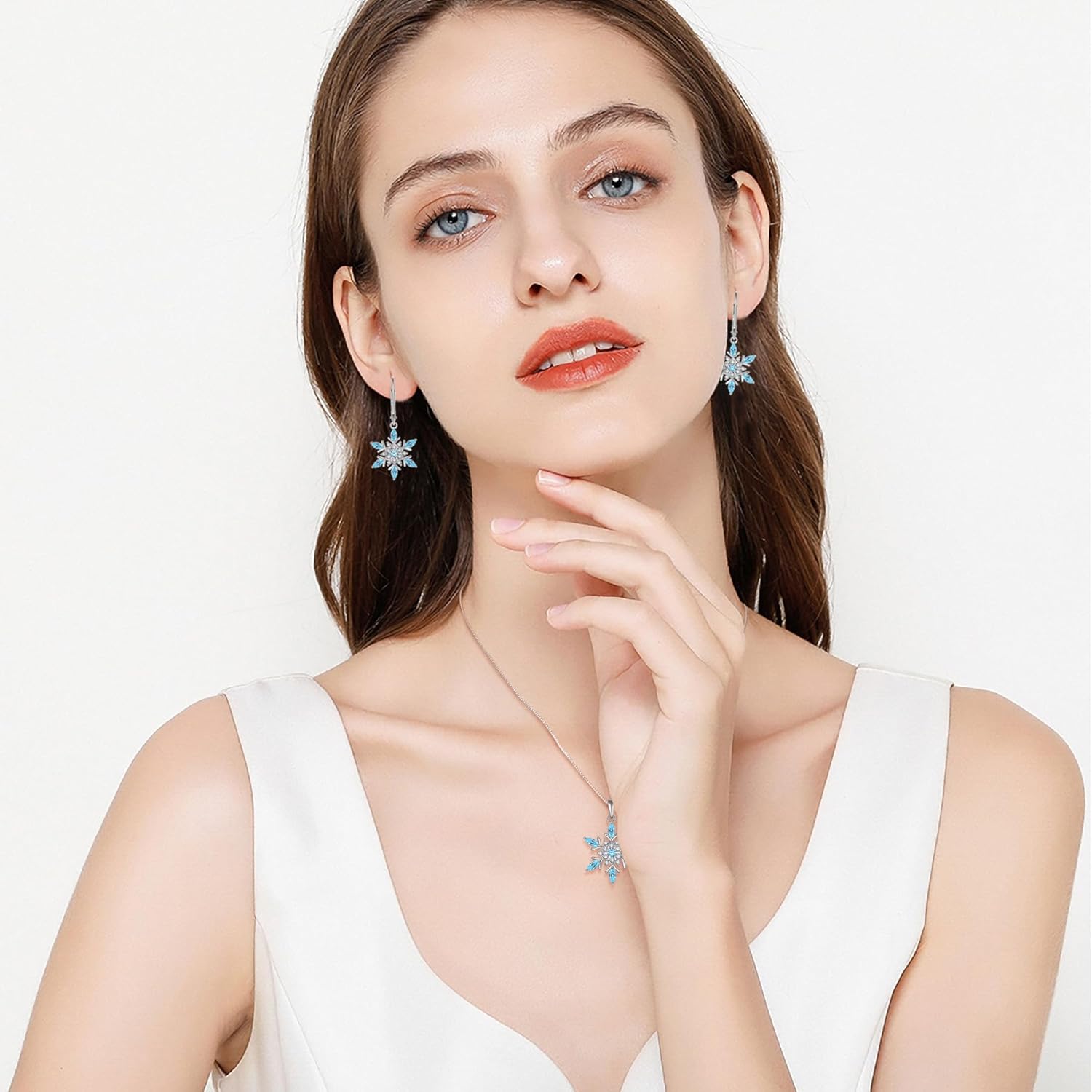 Snowflake Earrings 925 Sterling Silver Dangle Drop Earrings for Women CZ Birthstone Leverback Earrings Hypoallergenic Jewelry for Women - Image 5