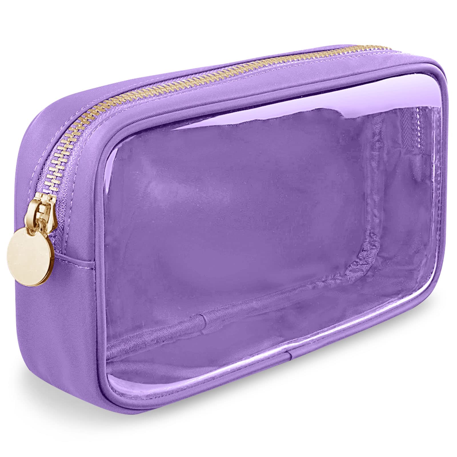 Small Clear Travel Makeup Organizer Bag for Purse, Cute Makeup Bag Preppy Cosmetic Zipper Pouch Purse, Transparent PVC & Nylon Waterproof Make Up