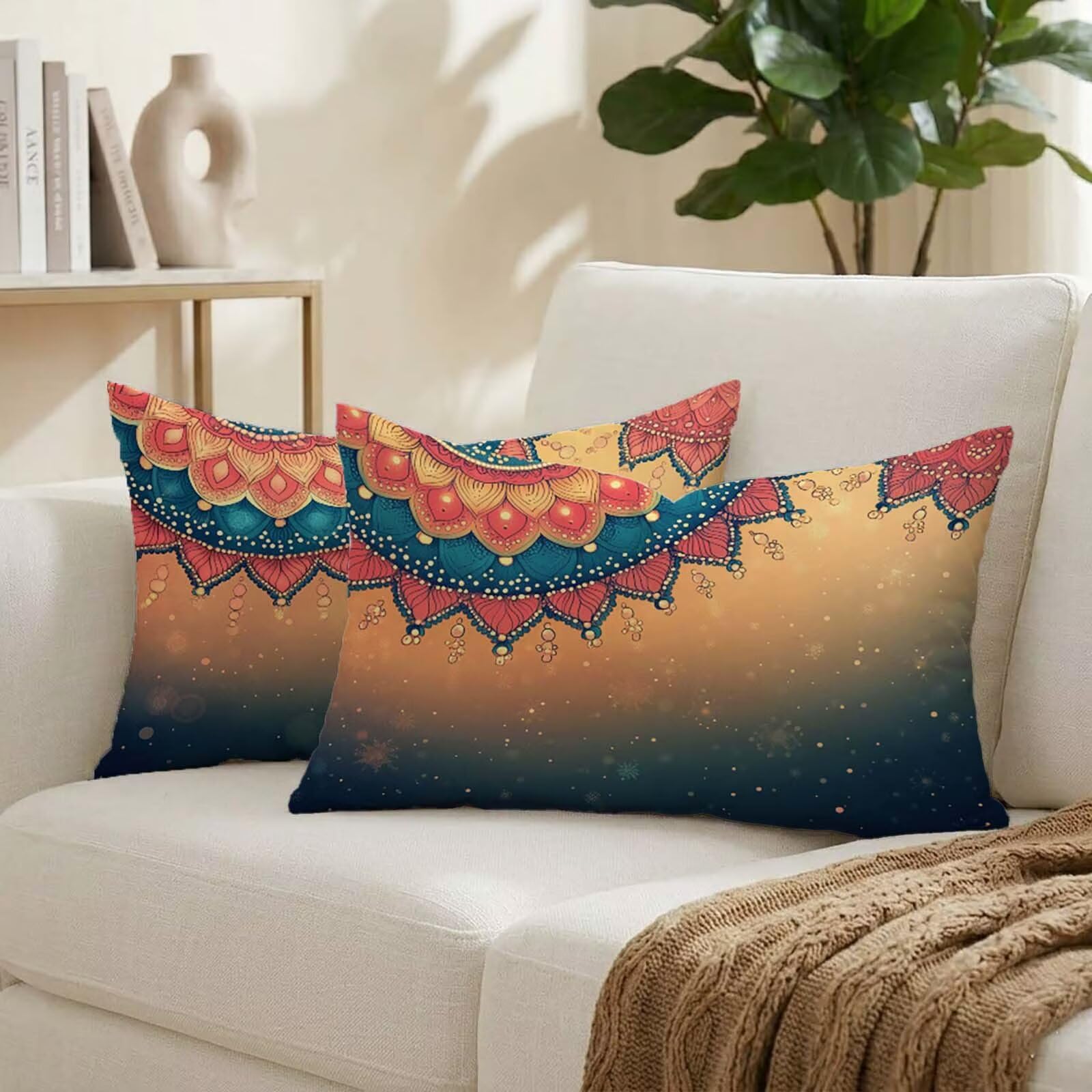 Housse coussin exterieur rectangulaire 50x80 lot de 2 velours mandala