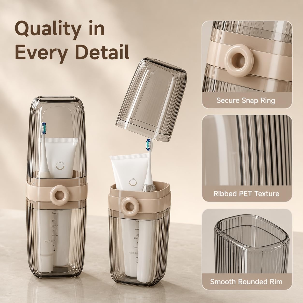 Estuche de viaje para cepillo de dientes, soporte para cepillo de dientes 2 en 1 y taza de enjuague, taza de cepillo de dientes de gran capacidad con tapa, soporte portátil para cepillo de