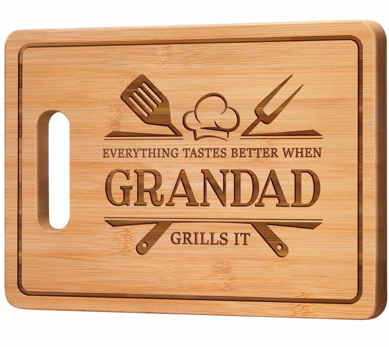 Grandad Gifts, Grandad Birthday Gifts Engraved Bamboo Chopping Board Kitchen, Present for Grandfather Granpa On Christmas Father’s Day, Barbecue Kitchen Gift from Grandchildren