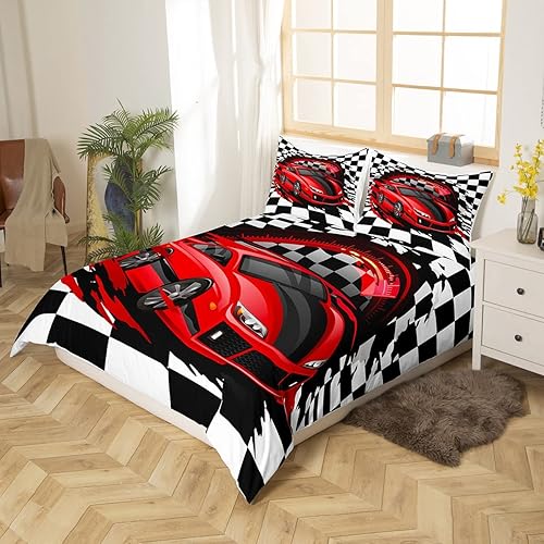 Miniatura 2 de Erosebridal Juego de ropa de cama de coche deportivo rojo, tamaño individual, funda de edredón para niños y niñas, para adolescentes y adultos,