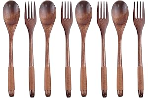 Antrader Wooden Spoons Forks Set Kitchen Tableware Dinnerware Flatware Eco Friendly Natural...