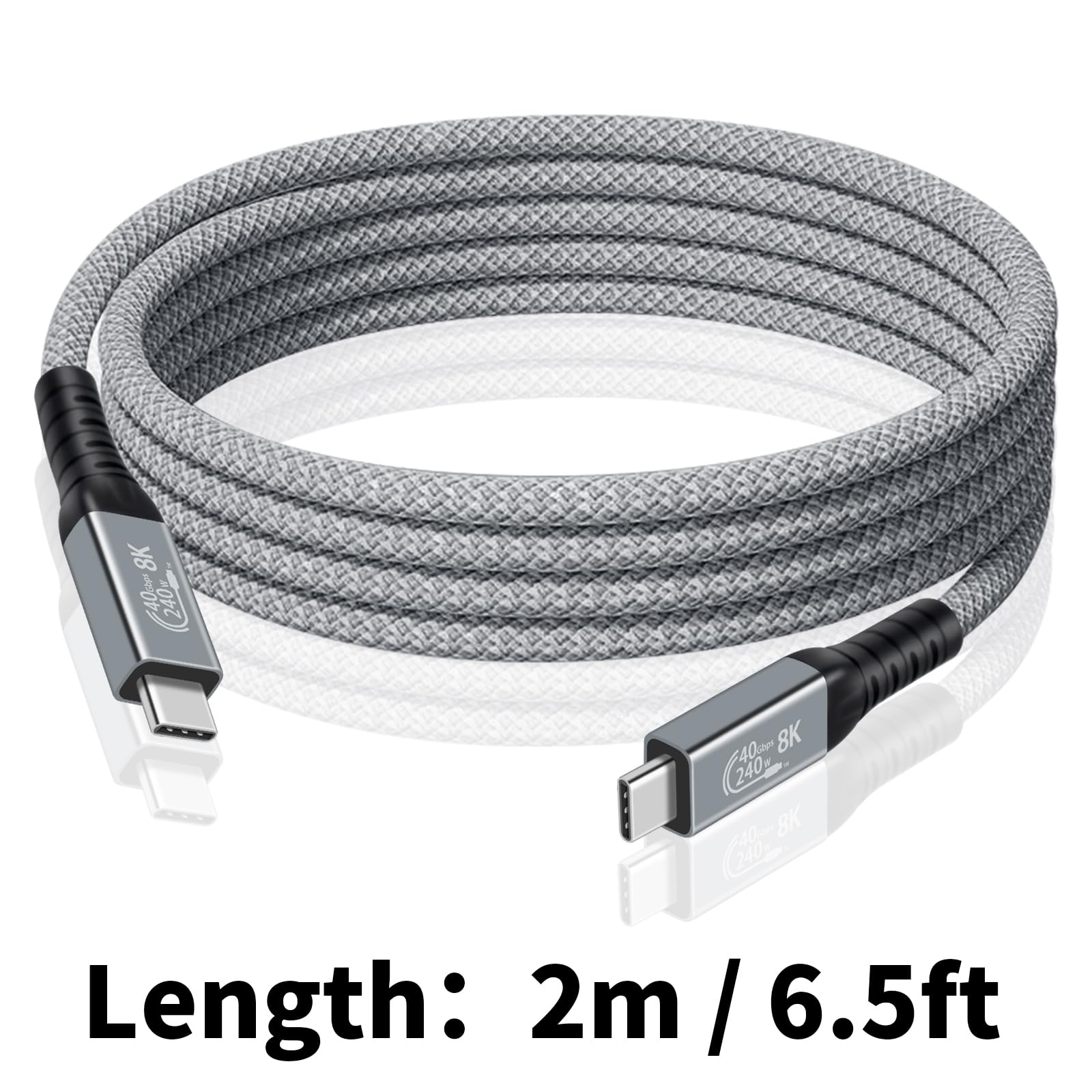 Duttek Câble Thunderbolt 4 de 2 m [240 W/40 Gbit/s/8 K] Câble USB C Thunderbolt, câble USB C mâle vers mâle pour Thunderbolt 4/3, MacBook, iPad, ordinateurs portables, PC (nylon tressé)