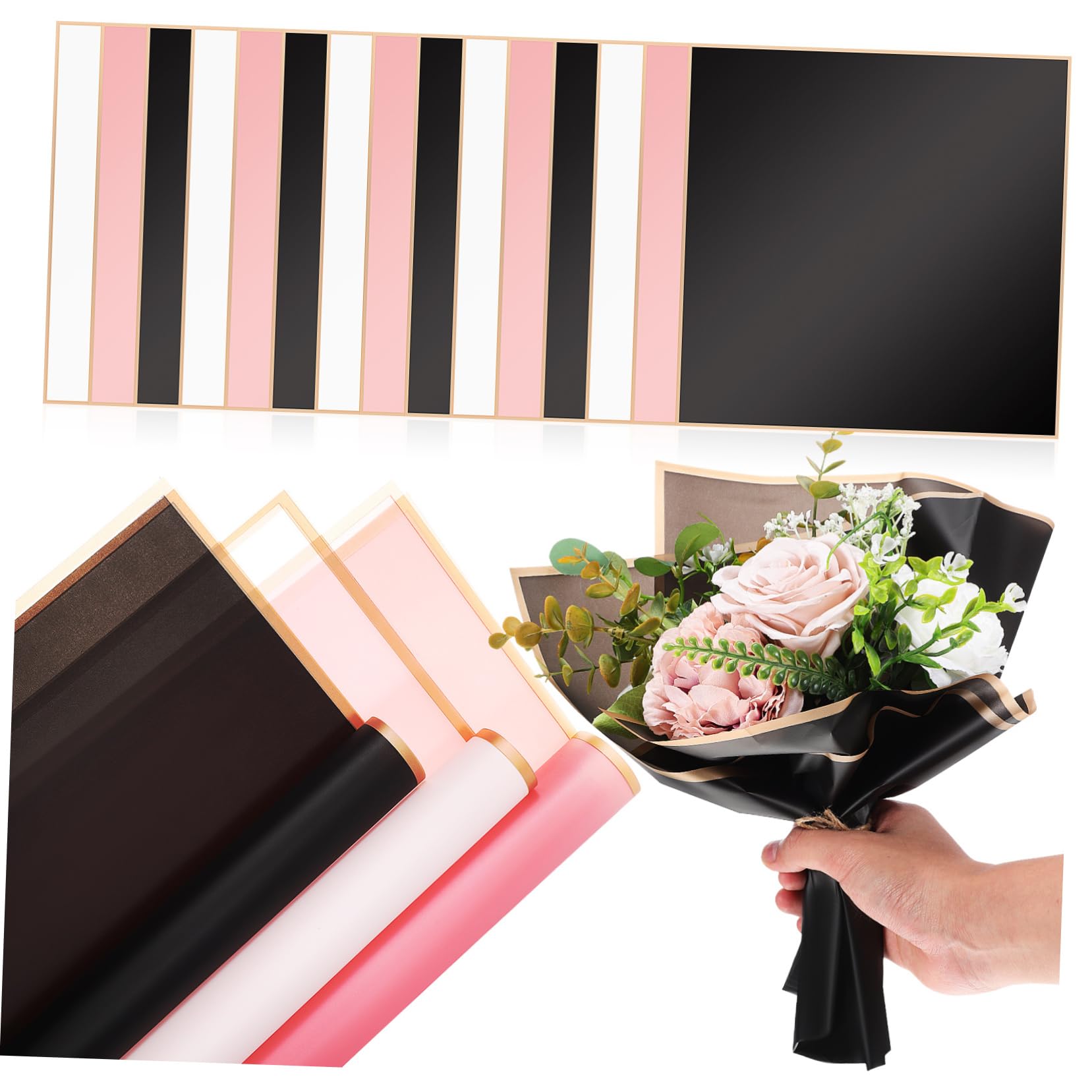Veemoon Sheets Floral Bouquet Wrapping Paper Black Rose Gold Diy Flower Packaging Paper for Florist Wedding Decor