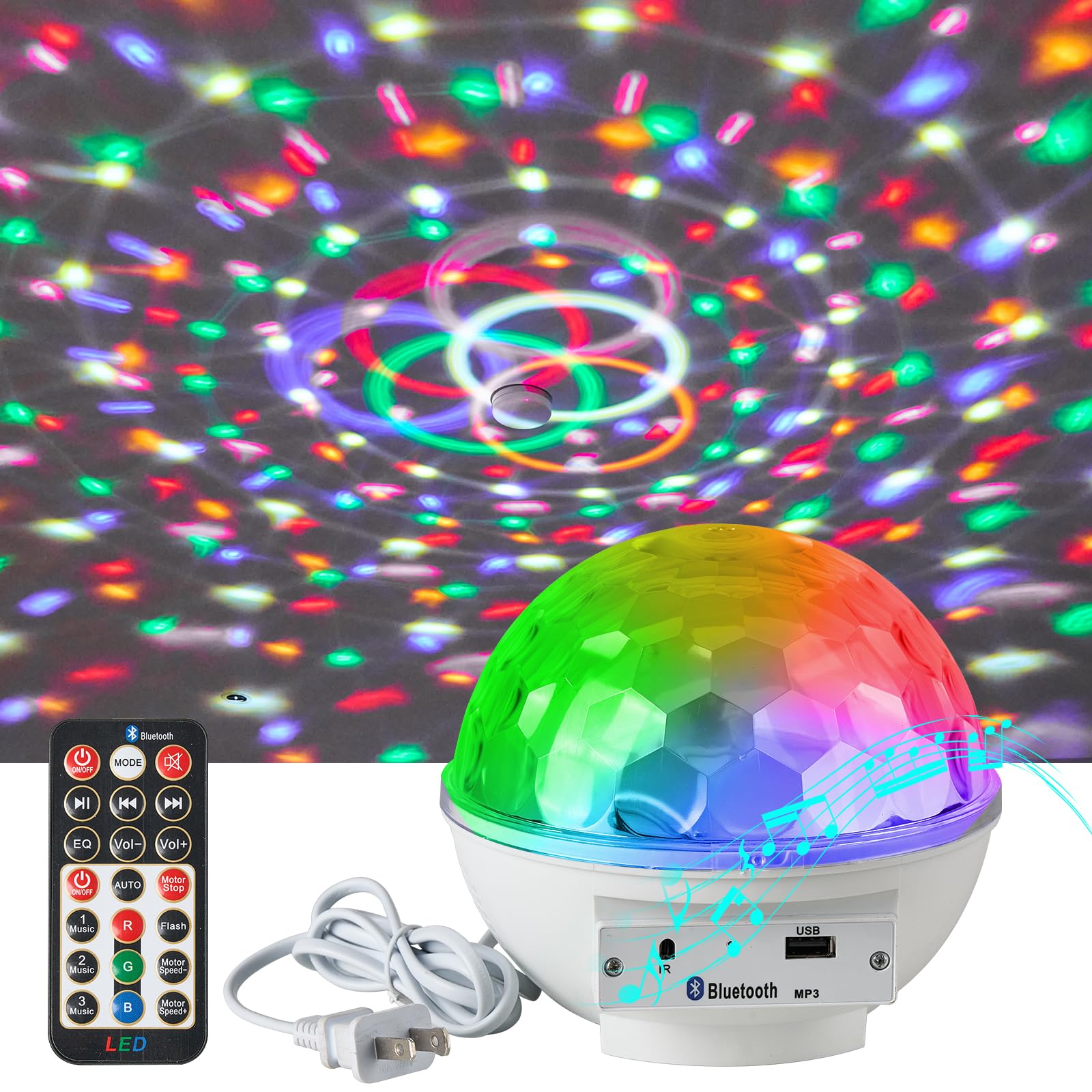 LLUOTE Disco Ball Lights RGB LED Rotating Party Stage Lights,Halloween Decoration, with Remote Control,Adult Home Theater,Room Decoration,Christmas Gift, Birthday Gift