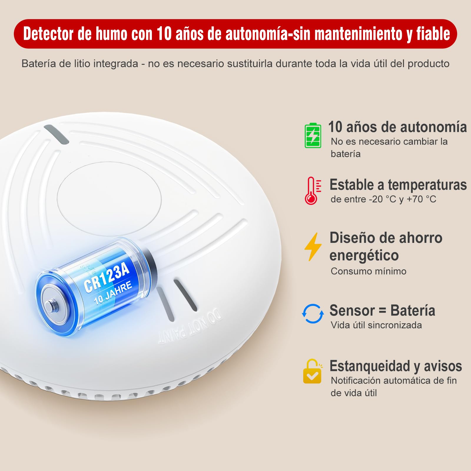 DAYTECH Detector de Humo con Pila de 10 Años - Instalación Fácil Alarma Antiincendios con Soporte Magnético Sin Taladros, Ideal para Hogar, Apartamento y Alquiler (Pack de 4, Blanco)