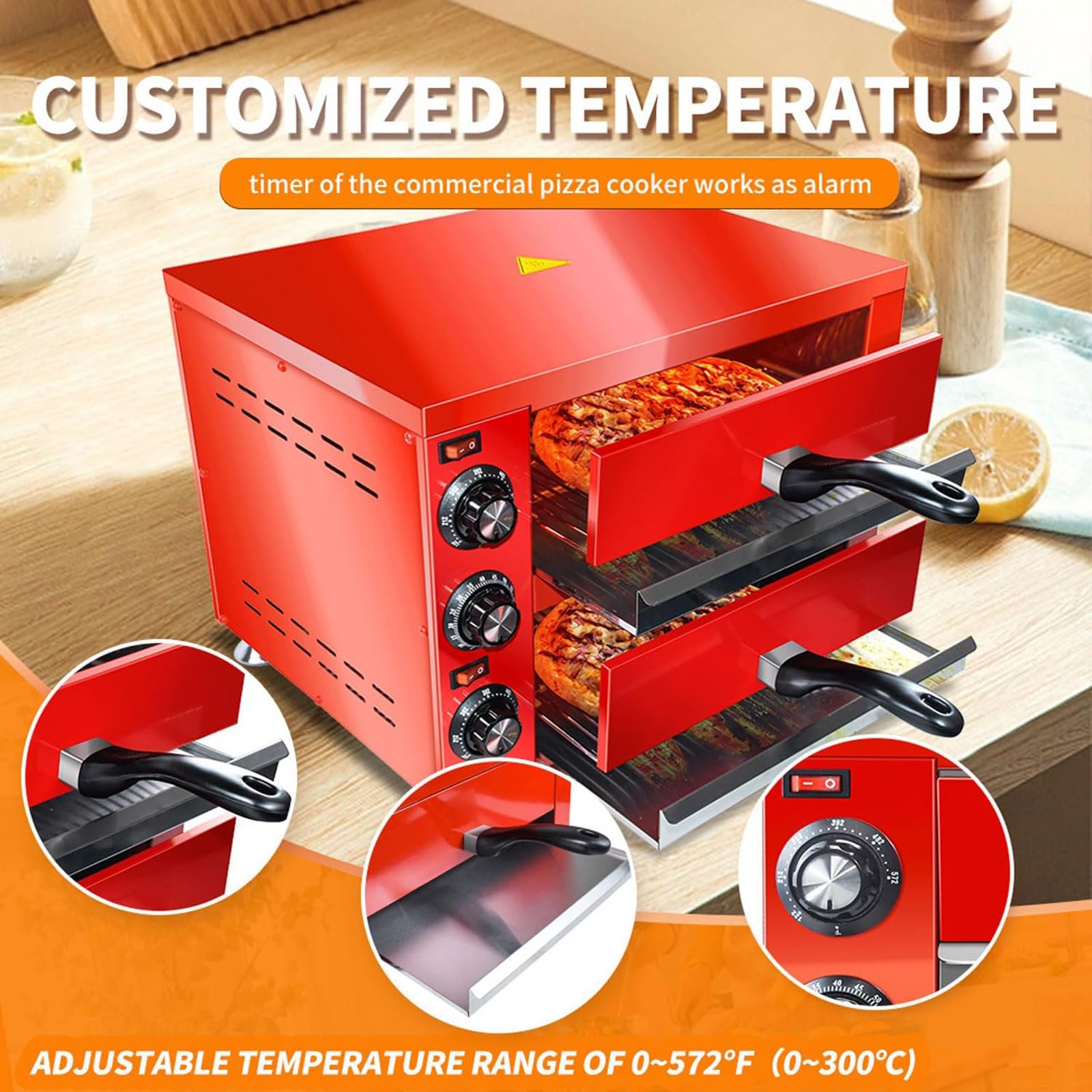Forno Elettrico Pizza 1100 W, Macchina Cuocere Pizza In Acciaio Inossidabile a Doppio Strato 12 Pollici, Riscaldamento a 360°/regolazione Della Temperatura: 0-300 ℃/maniglia Isolata, Per Cucinare