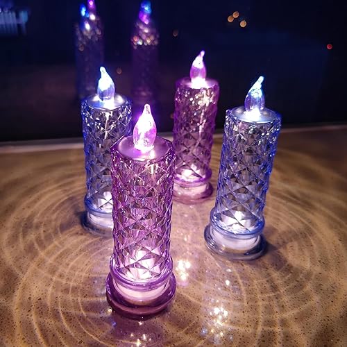 Miniatura 3 de Velas LED, paquete de 4 velas a pilas con halo de luz de rosa, velas románticas sin llama para decoraciones de San Valentín y Halloween (azul, 2.5