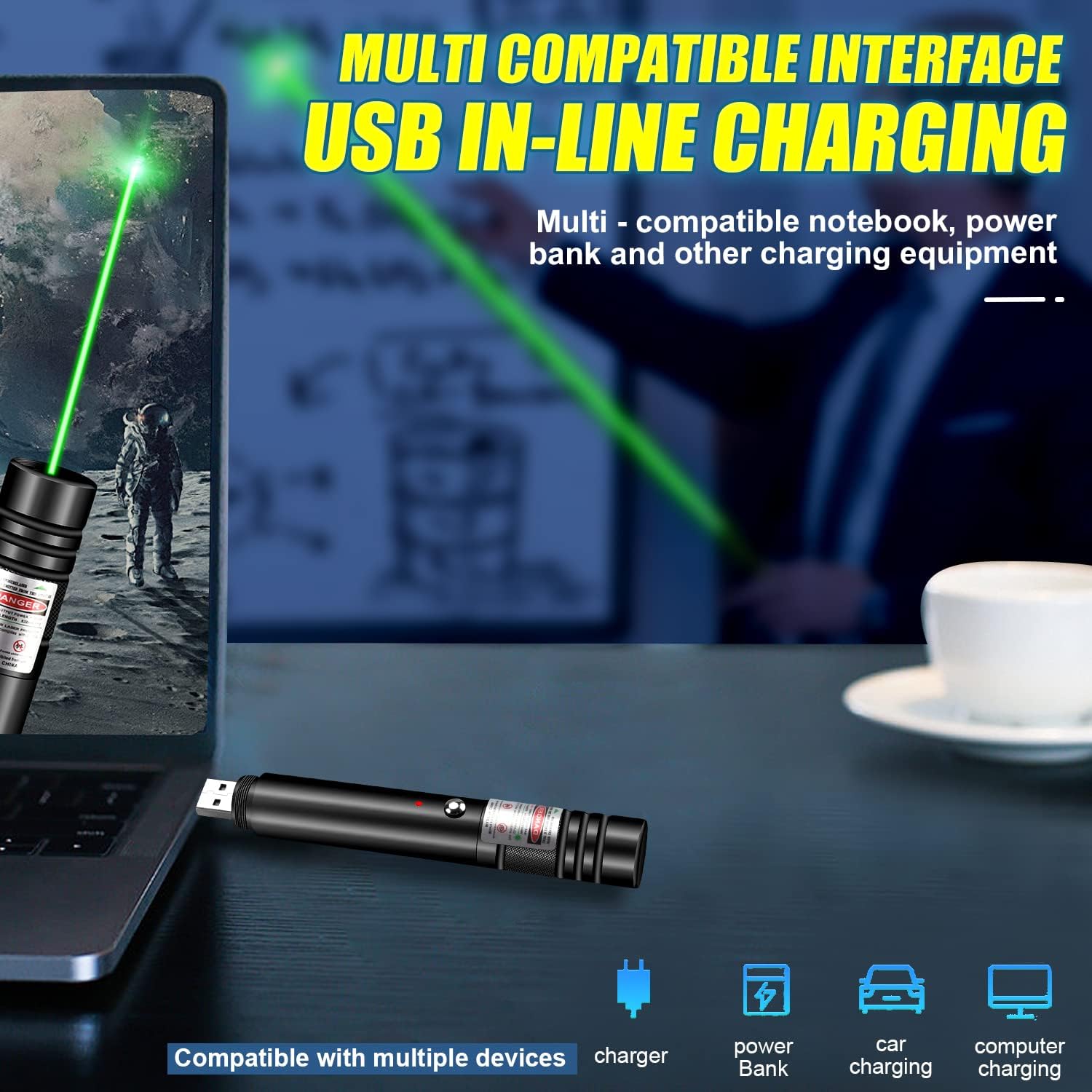 Green Laser Pointer High Power, Rechargeable Flashlight with Laser Pointer, Long Range Laser Pointer for Astronomy Construction and Outdoor Adventures