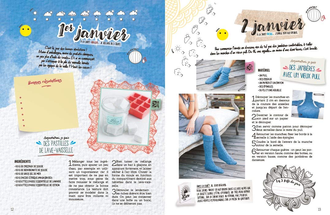 Agenda perpétuel journalier, bullet journal et almanach tout faire soi-même - 480 pages, 19 x 25 cm - 365 projets pour une année eco-friendly - Cuisine, bien-être, déco, cosmétiques, couture, mobilier