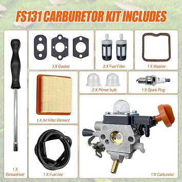 FS131 Carburetor for Stihl FS131 FS131R FS311 KM131 HT131 HT132 HT133 HT134 HT135 BT131 Replace 4180-120-0619 4180-120-0617 Brushcutter Trimmer Tune-up Kit with 4180 141 0300 Air Filter Kit