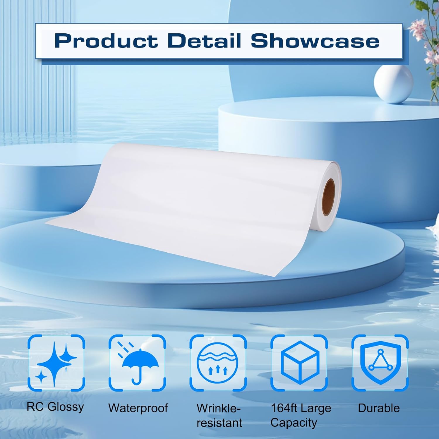 Photo Paper Roll Glossy 24 inch x 164ft, 260g, Wide Format for Inkjet Printers, Universal, Waterproof, Quick Dry and Large Capacity