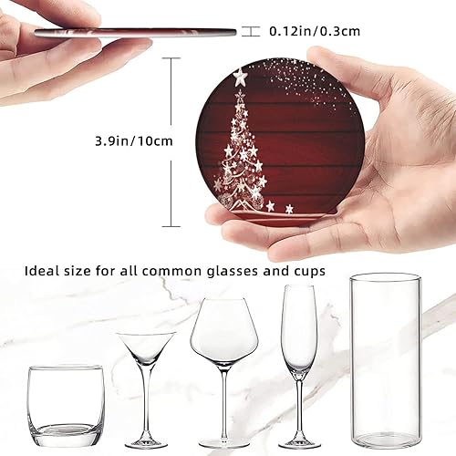 Miniatura 5 de Posavasos de madera para árbol de Navidad para bebidas, posavasos de cuero de Navidad con soporte, 6 unidades, juego de posavasos redondos para