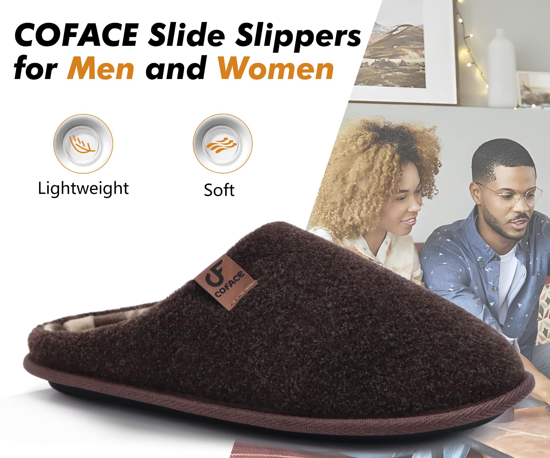 COFACE Pantofole da Uomo Invernali Calde Ciabatte da Casa Comoda Memory Foam Feltro Scarpe con Antiscivolo Suola Taglia 40-49