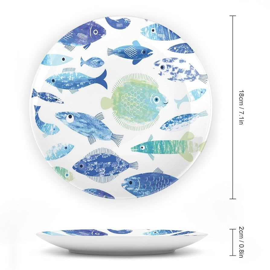 Amazon.co.jp: 飾り皿 水彩 魚柄 フィッシュ 陶磁器製飾り皿