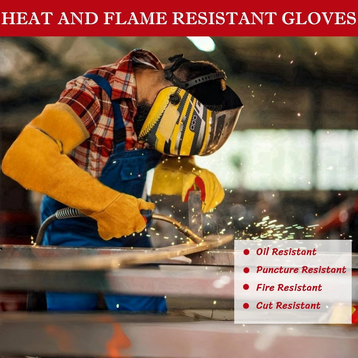 BLIRITEL 24" Long Sleeve Welding Gloves for Men, Heat/Fire Resistant Leather Welders Gloves for Mig, Tig, Stick, Forge, BBQ, Grill, Fireplace, Bite Proof Animal Handling Glove