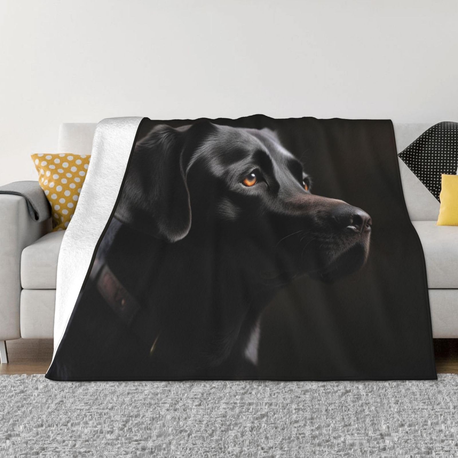 KLOPH Black Labrador Throw Blanket 50"x40" Flannel Fluffy Warm Blanket for Couch, Reversible Plush Blankets for Bed, Comfy Fuzzy Blanket for Sofa, Plush Lightweight-Blankets for All Season