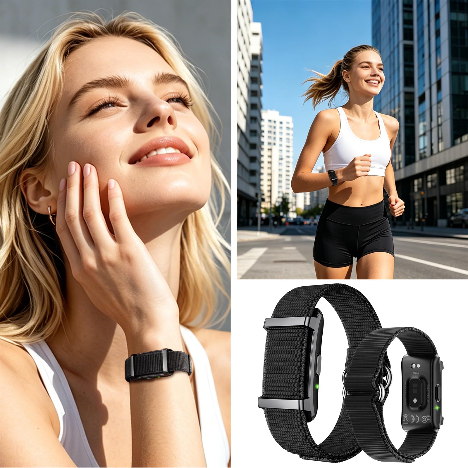 Fitness Tracker senza schermo, cinturino ricaricabile con app, include cavo di ricarica e cinturino in tessuto extra, leggero da indossare per il monitoraggio della salute (nero)