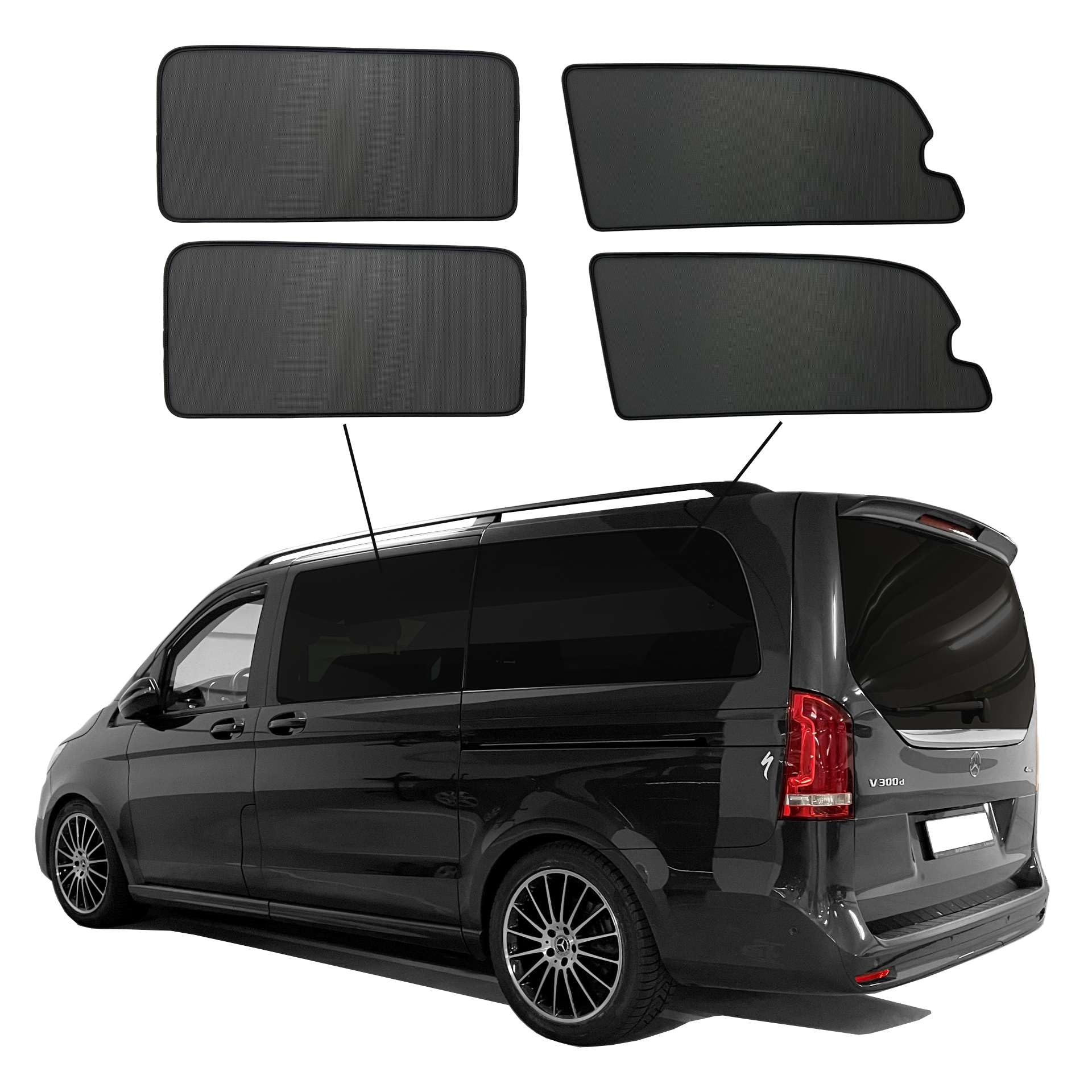 Premium SunClip Auto Sicht- & Sonnenschutz kompatibel mit Mercedes V-Klasse lang 2014-2024 (Seitenscheiben mit Ausstellfenster) INKL Tasche