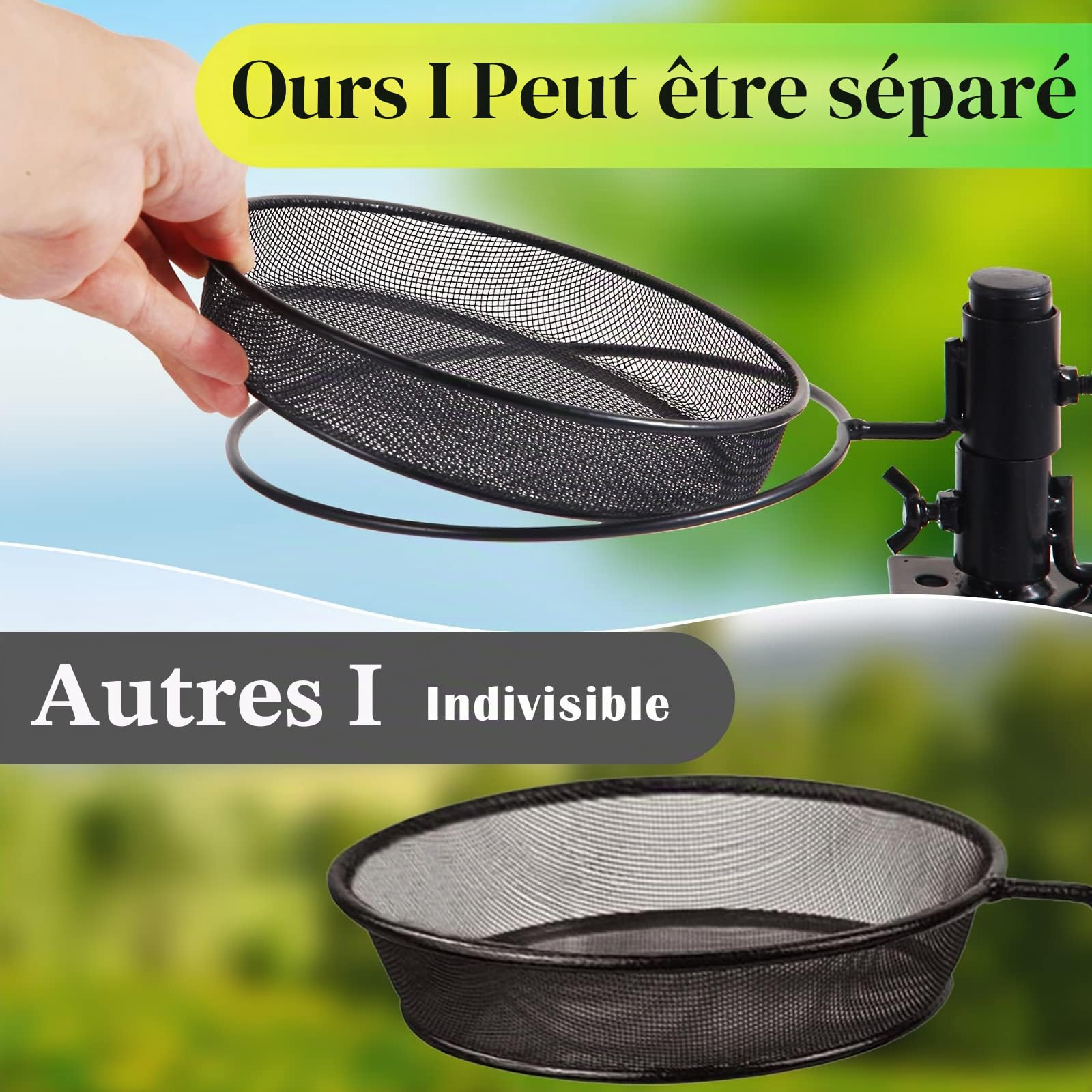 HRAYLTOP Mangeoire à Oiseaux avec Plateau en Maille Métallique et Bol d'Eau - Support de Serrage Robuste Amovible et Réglable - Idéale pour Attirer les Oiseaux