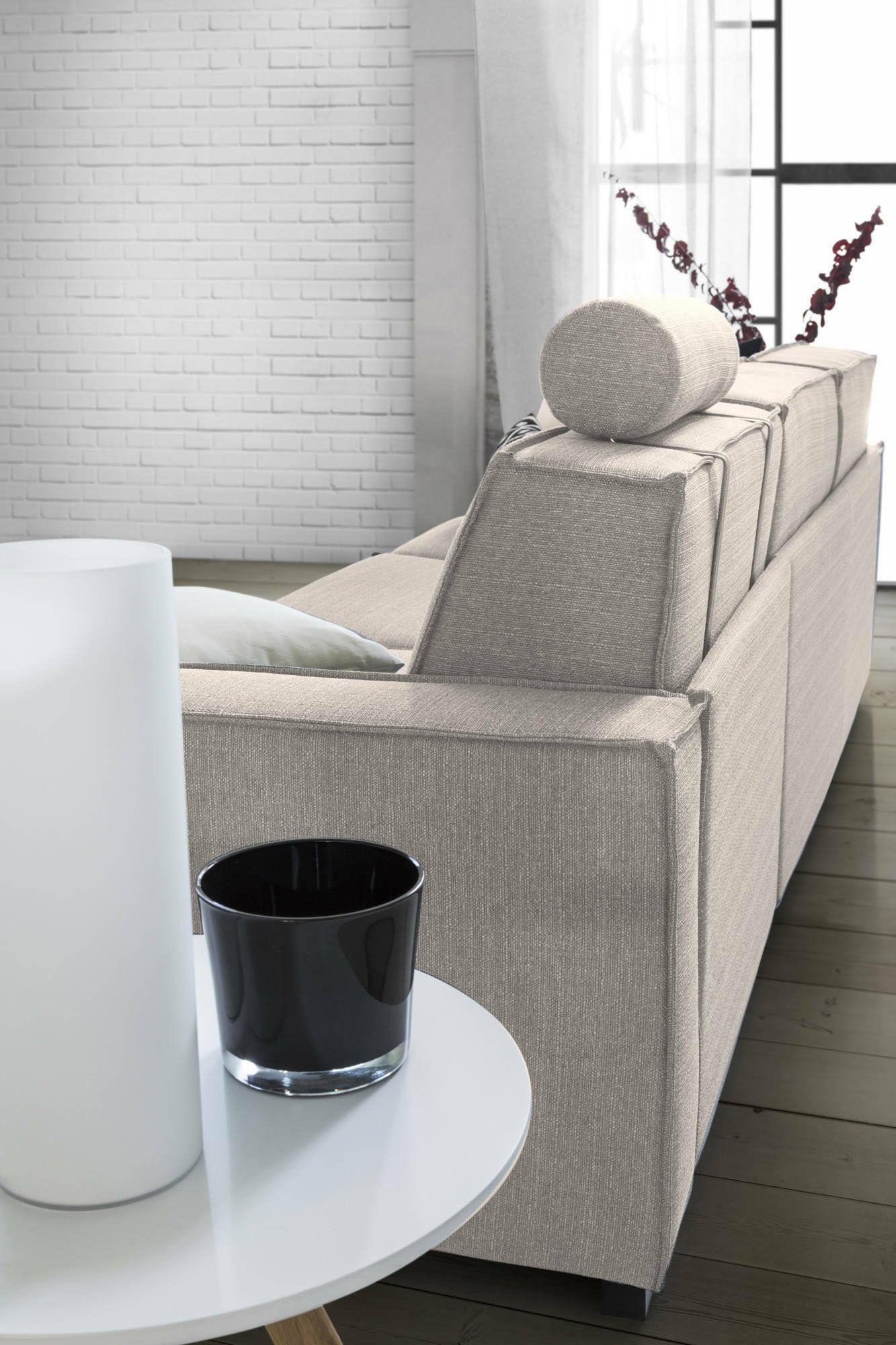 Dmora Divano Fisso 3 posti Alba, Sofà Soggiorno in Tessuto, Braccioli Slim, 100% Made in Italy, Cm 200x95h90, Tortora