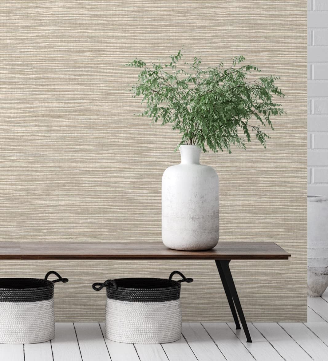 GAULAN 681837 - Papel pintado vinílico ecológico con textura de fibras de cáñamo fondo beige claro para pared salón cocina baño pasillo mueble - Rollo de 10 m x 0,52 m